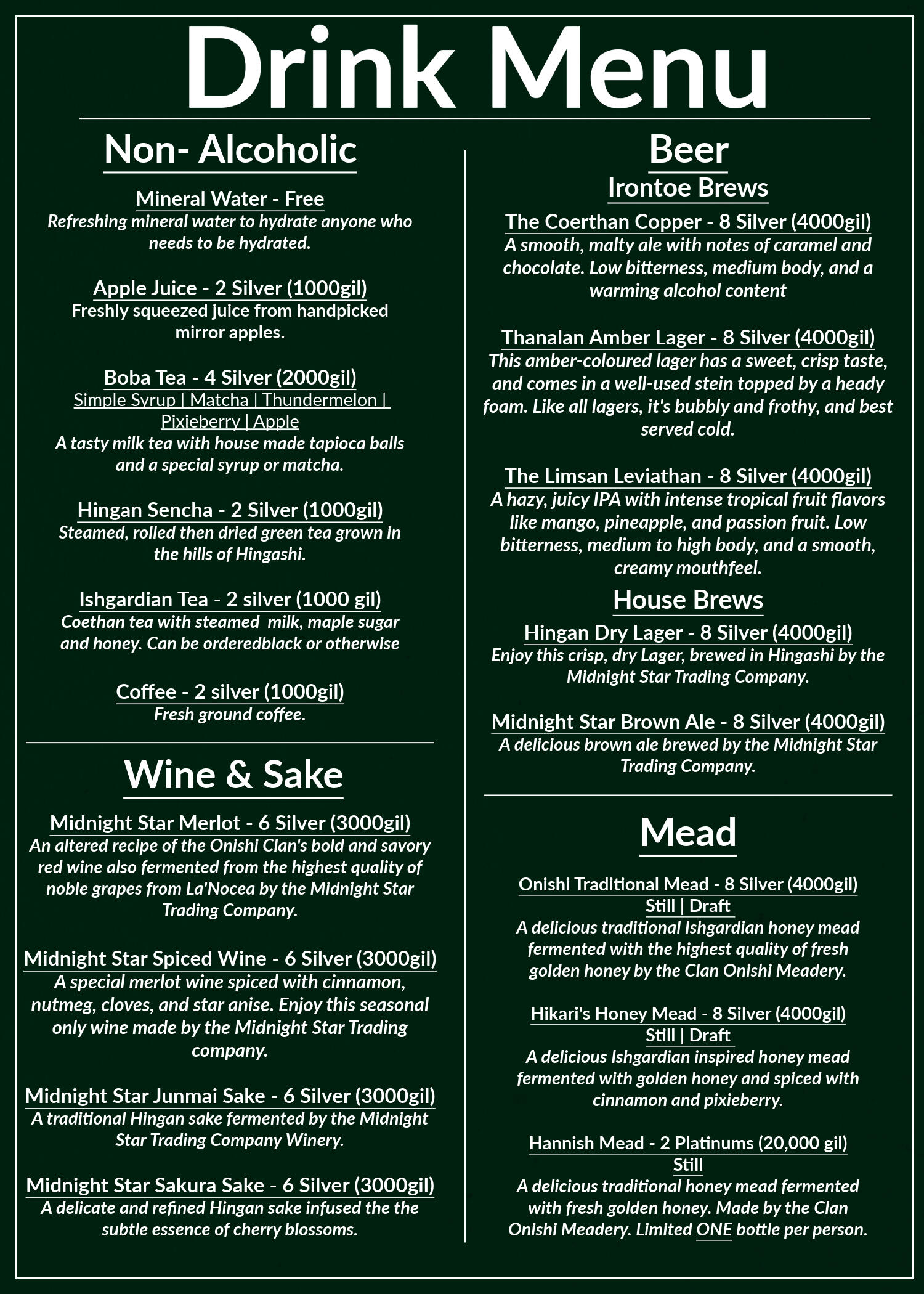 Drink Menu