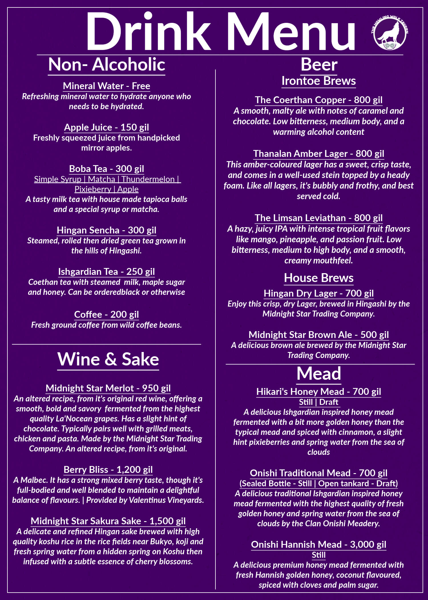 Drink Menu