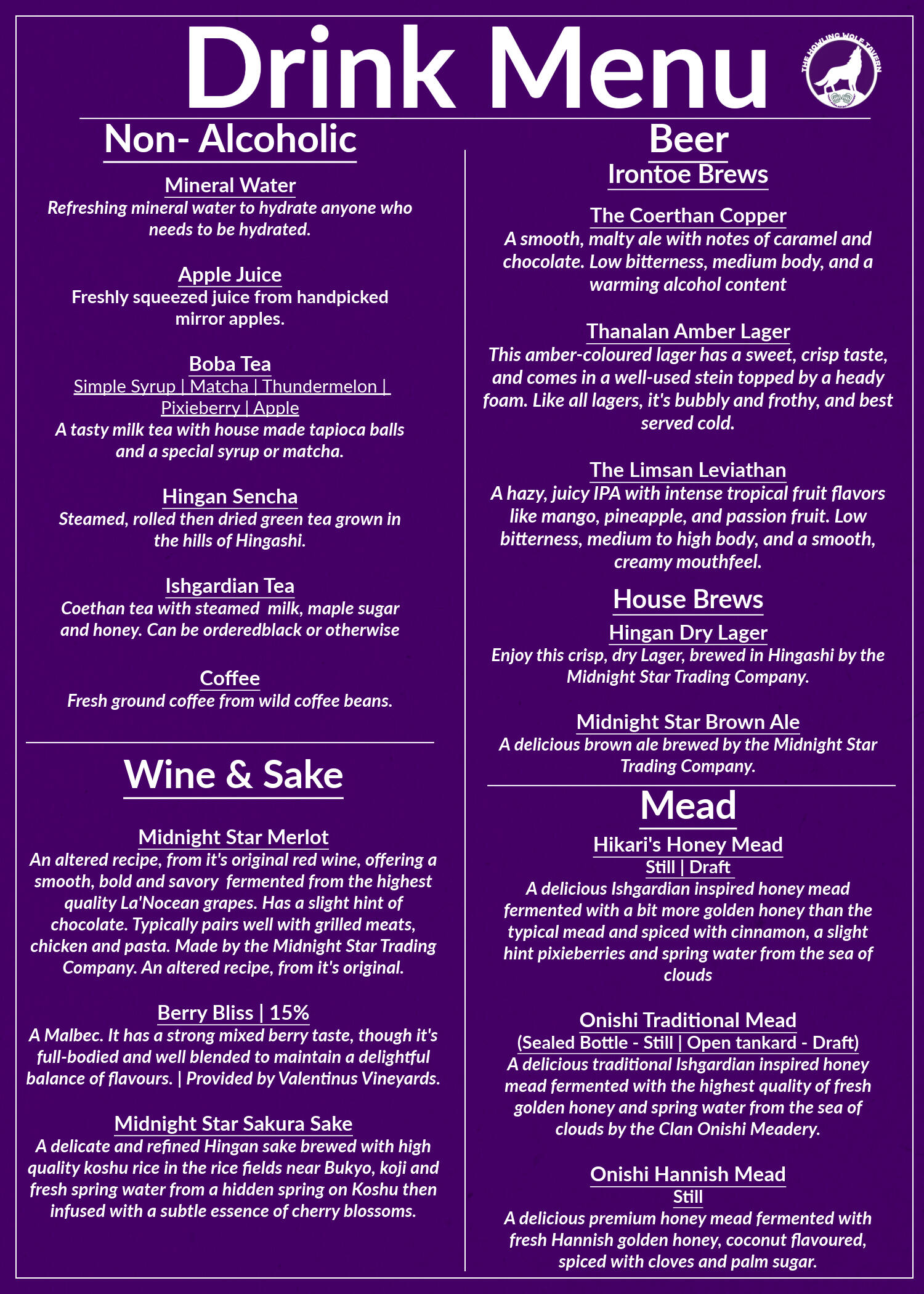Drink Menu Drink Menu